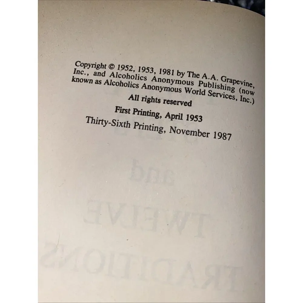 1987 Twelve Steps and Twelve Traditions AA 36th Printing Hardcover with‎ DJ